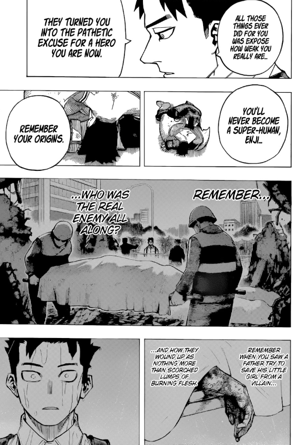 CookeDelivery's tweet photo. How Enji's insecurity of his Strength (Weakness) was  sparked by Society's atmosphere of a Victim Complex culture and how the responsibility of being a Hero also pushes more of the idea of Authority within the Japanese Family structure with Dabi and Shoto.
(Read the notes 🔽) https://t.co/sjnGgTqqs8