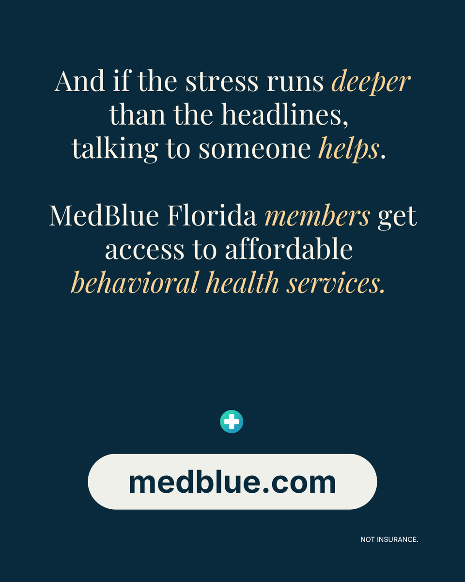 medblueplan's tweet photo. Staying informed should not cost you your peace of mind.

Two habits for managing news anxiety, plus affordable behavioral health access for MedBlue Florida members. 

https://t.co/7f30k7ngJV 

#MedBlue #MentalHealth

Not insurance. https://t.co/PYKzFwSng2