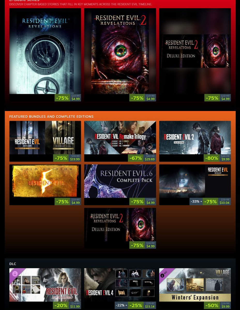 Wario64's tweet photo. Resident Evil Franchise Sale on Steam https://t.co/m9rQGBQWla https://t.co/8NhSqRsA7T