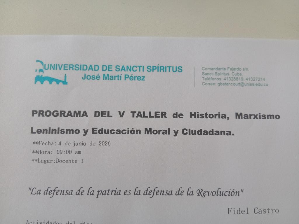 Edelvy5's tweet photo. Desde la UNISS comprometidos con el perfeccionamiento de la enseñanza de la historia, el marxismo leninismo y la educación moral y ciudadana
#SanctiSpíritusEnMarcha 
#UnissNosUne https://t.co/H942zqU5fs