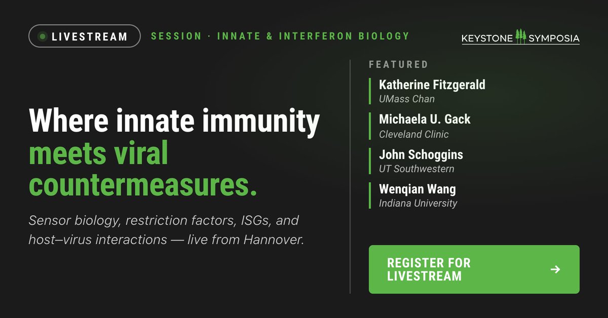 KeystoneSymp's tweet photo. 🚨 #KSViral26 is SOLD OUT in person.

You can still join via livestream and hear from Katherine Fitzgerald, Michaela U. Gack, @jschoggins, Wenqian Wang, and more as they explore innate immunity, interferon biology &amp; viral countermeasures.

🔗 https://t.co/BYJHzfETYK https://t.co/3UuTbhzYii