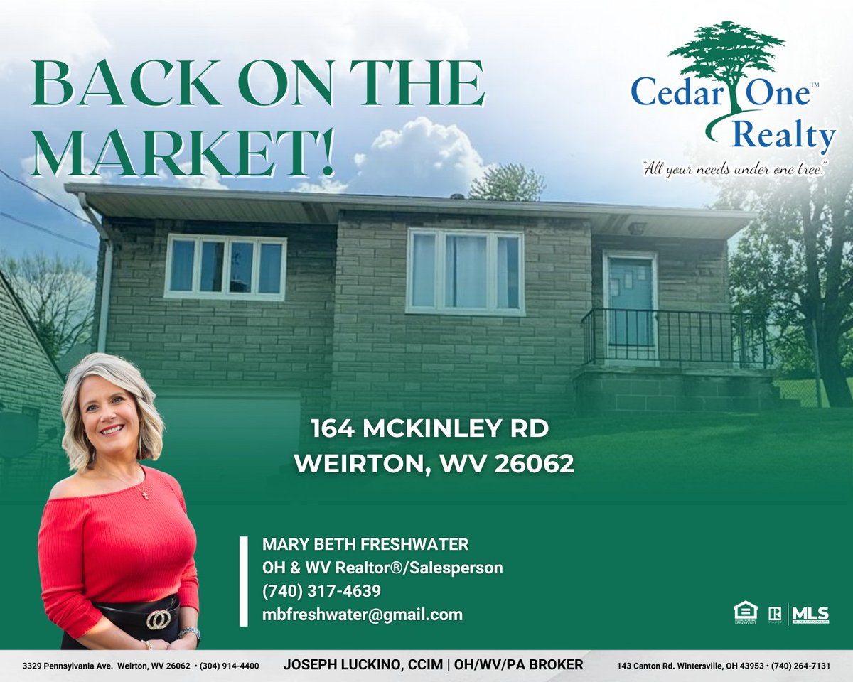 CedarOneRealty's tweet photo. 🌟BACK ON THE MARKET! CHARMING 2 BEDROOM IN WEIRTON!
🌟164 McKinley Rd, Weirton, WV 26062
🌟$107,500
🌟2BR, 1BA, 888 SF

🔗https://t.co/UQO9b2wxTL

#allyourneedsunderonetree
#realestate
#ohiovalley
#ohiorealtors
#parealtors https://t.co/aHvYqn5ijx