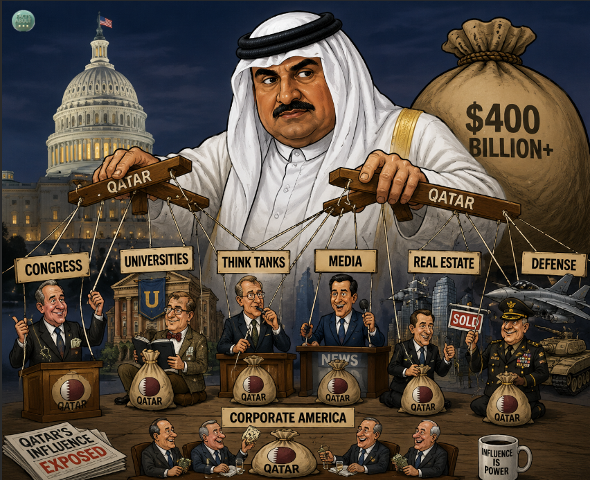 LinaTruthSeeker's tweet photo. Dear Americans,

If a Gulf monarchy of fewer than 3 million citizens has spent hundreds of billions of dollars influencing your universities, media, think tanks, corporations, and political institutions...

Do you really believe it expects nothing in return?

Ask yourself:
What exactly is Qatar buying?