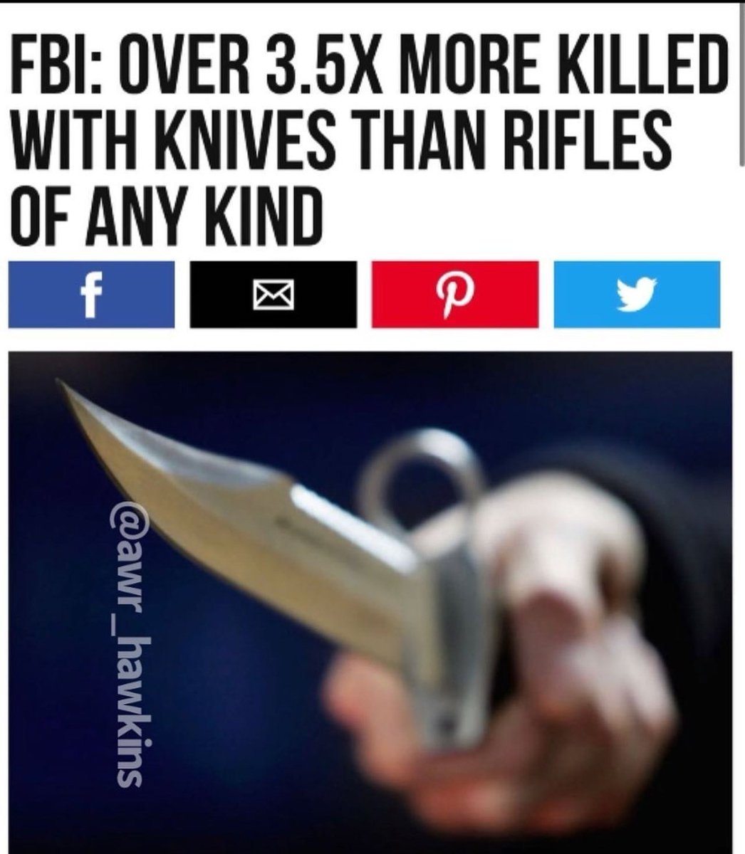 cb27words's tweet photo. @1SuperGuy @GattiJanic40498 You do know knives kill more people than rifles of ALL Types, including the mythical assault weapon, don't you? Where's your #FakeMoralOutrage against knives?
#ItsNotAboutGuns #ItsAboutControl
#gunsense #guncontrol
#2A #2AShallNotBeInfringed
#GunsSaveLives
#guncontrolnow https://t.co/15vfH58iAD