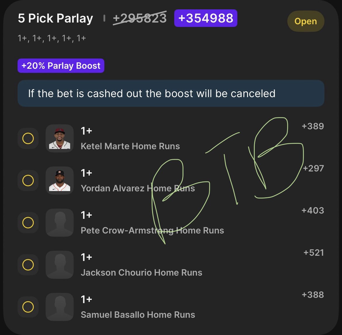 BonTempsBets's tweet photo. A 5-man from the ☁️ ☁️!

Feels like the perfect day to smash a whale! LFG.

#Gambling𝕏 #sportsbetting #Homeruns https://t.co/0AHGPMO3CP