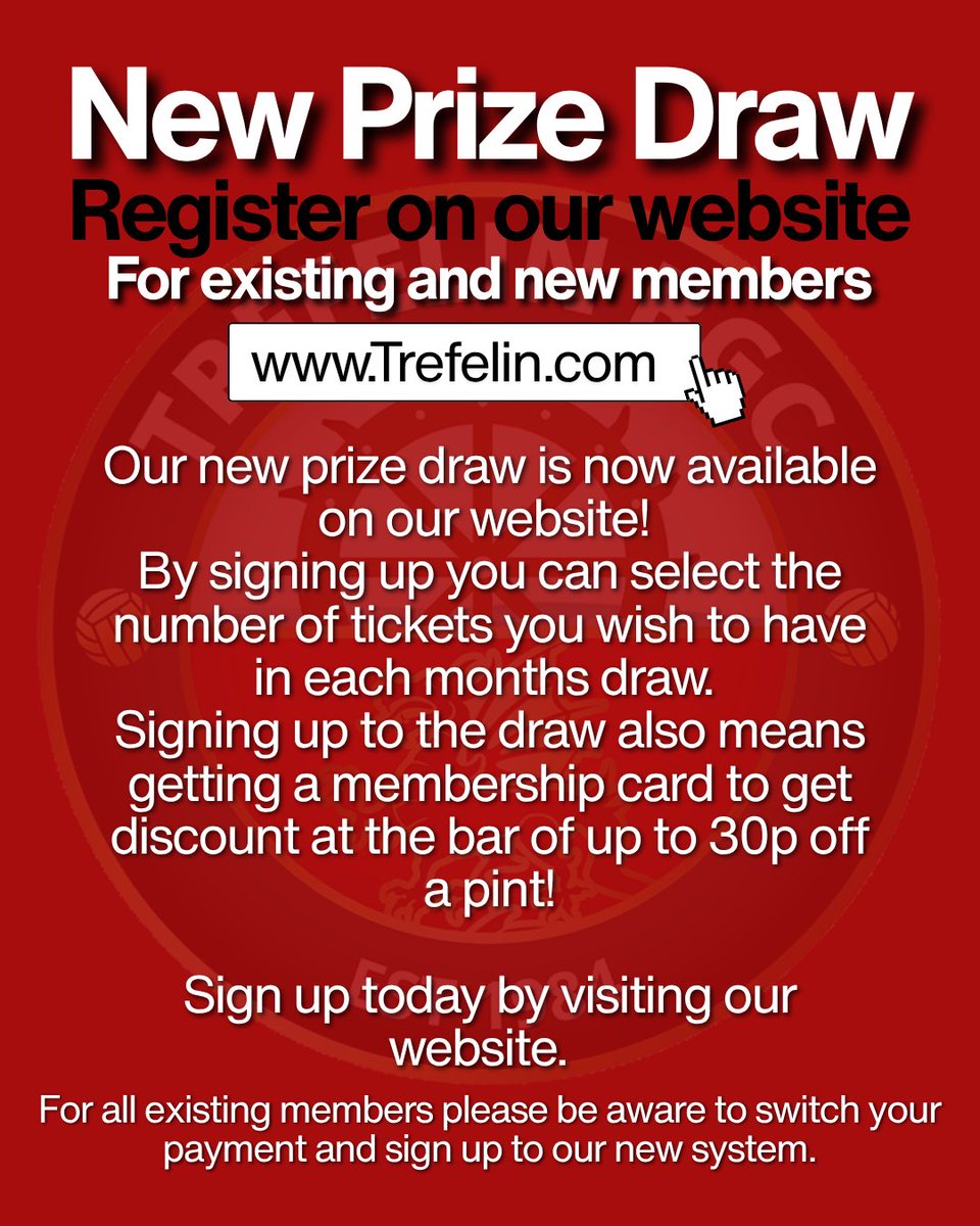 trefelinbgc's tweet photo. 𝐍𝐞𝐰 𝐌𝐞𝐦𝐛𝐞𝐫𝐬𝐡𝐢𝐩 𝐚𝐧𝐝 𝐏𝐫𝐢𝐳𝐞 𝐃𝐫𝐚𝐰 💰

With the launch of our new website we are also changing up our prize draw and membership.

Simply visit our website and sign up to our new monthly draw. Create an account and purchase the number of tickets you want each month. The draw is then automatically drawn and prize winners will be announced and shared via the website and our social media channels.

Membership cards will now be digital which you will receive after signing up. New physical cards are available on request, please contact us.

‼️IMPORTANT NOTICE FOR ALL EXISTING MEMBERS‼️

Any existing members please ensure you switch your direct debits over ready for July. Register your new membership via our website to get a digital membership card and entry to the monthly draw.
