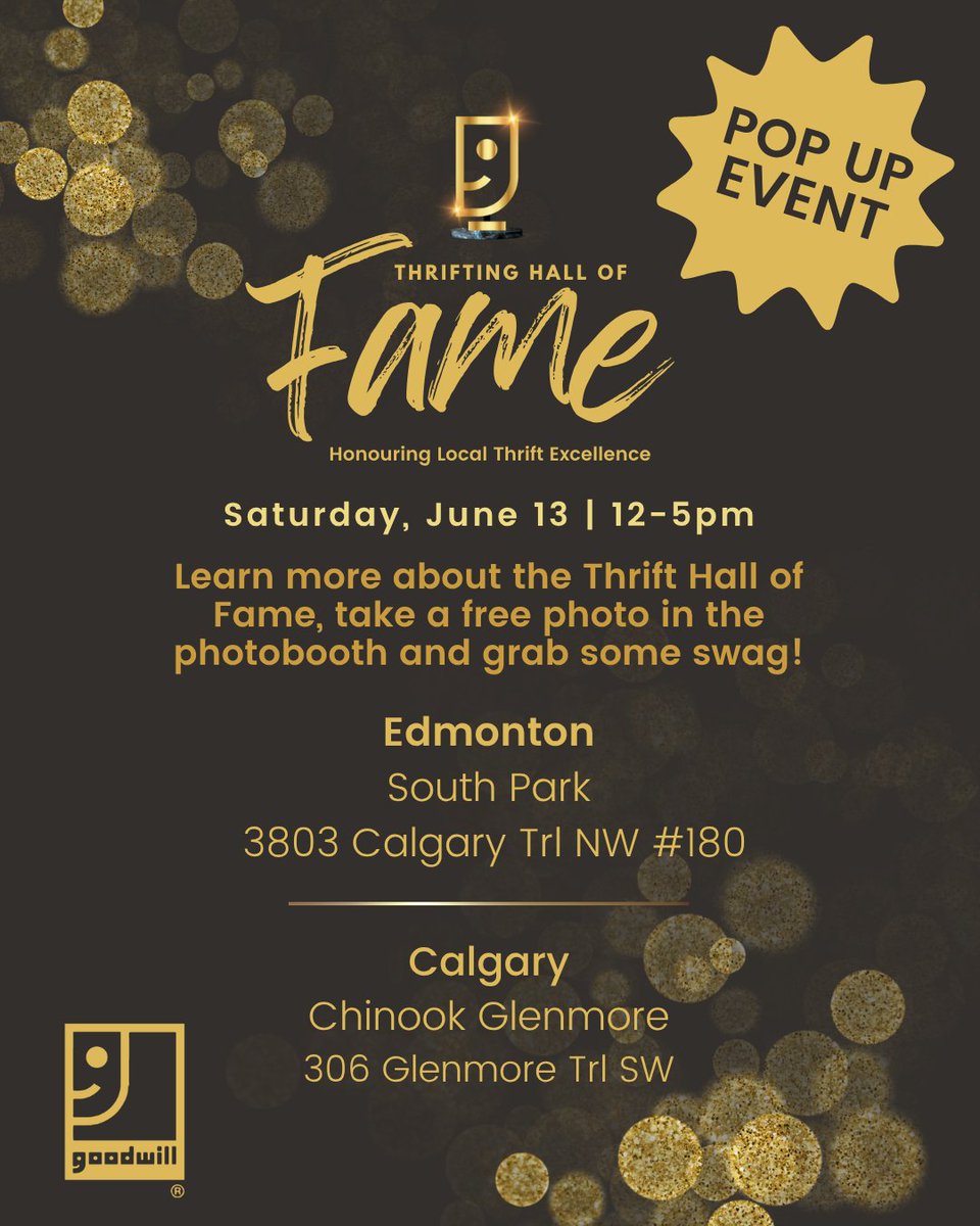 GoodwillAB's tweet photo. The Thrifting Hall of Fame is all about celebrating the people and finds that make thrifting what it is 💙
Curious? Come hang out with us and learn more:

🗺️Edmonton
SouthPark
3803 Calgary Trl NW #180

🗺️Calgary
Chinook Glenmore
306 Glenmore Trail SW https://t.co/VYi4uxS0lv