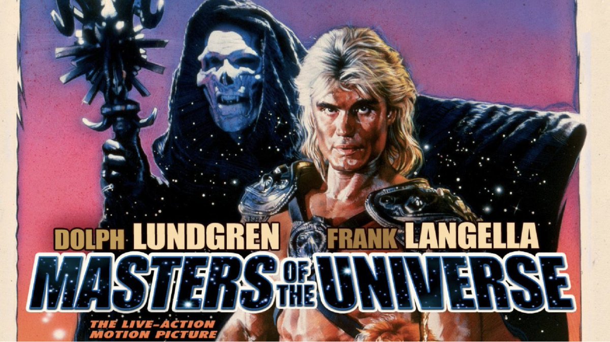 THRArchives's tweet photo. 1987:  "Take the theme music and galactic goofiness of Star Wars, add the sword-and-sorcery derring-do from Conan, mix them both in a low-speed Waring blender and you’ll probably get something like Masters of the Universe."

https://t.co/pBOXFNG89B https://t.co/eRGVRv5wy7