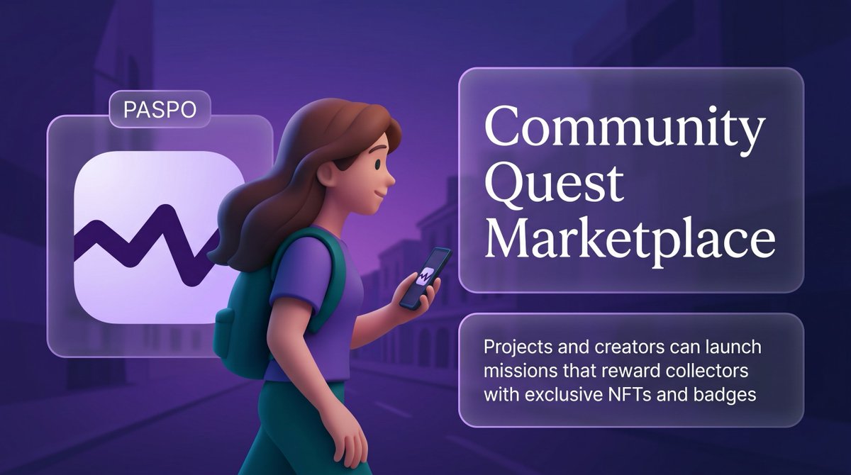 PaspoDig's tweet photo. Community Quest Marketplace

Participation should create value.

Paspo enables projects and creators to launch quests, missions, and collectible challenges that reward active collectors with exclusive NFTs, badges, achievements, and ecosystem recognition. https://t.co/7U94n8g6sT