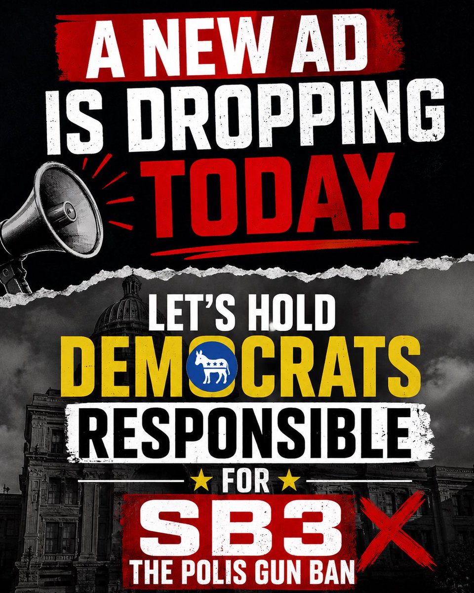 CSSA1926's tweet photo. NEW AD DROPPING TODAY.

SB3, the @jaredpolis Gun Ban, forces Coloradans to get government permission before purchasing many commonly owned firearms.

The politicians who passed it should be held accountable. Stay tuned. #copolitics #2A #Guns https://t.co/9PZdnPh112