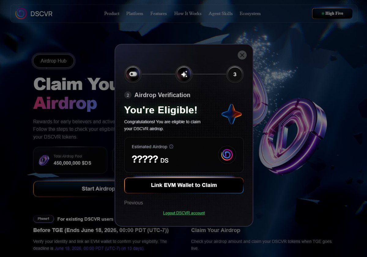 Divjay_'s tweet photo. yooo

its been so long i saw this "you are eligible"😭

DSCVR airdrop checker is live.

i think we farmed this 2 years ago if i'm not mistaken, it was a social platform ad we earned points by using the platform

if you did it, go and check for eligibility

https://t.co/gAI9AYONce https://t.co/xy9gmefAmu