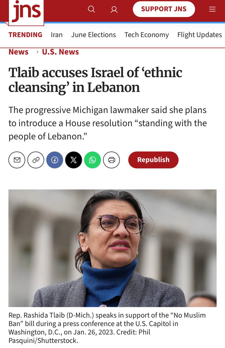 LizaRosen0000's tweet photo. Muslim politicians in the West build their entire political careers on demonizing Israel and Jews while portraying themselves, their communities, and the terrorists of Hamas and Hezbollah as victims of “Islamophobia.”

Rashida Tlaib says nothing about Hamas or Hezbollah, who start the cycle of violence, but echoes the talking points and propaganda of the terror groups when Israel retaliates.

This is the standard pattern. Tlaib remains silent when Hamas rapes, burns, and murders Jews on October 7. She stays quiet when Hezbollah rains rockets on Israeli civilians from Lebanon. But the moment Israel defends itself, she immediately adopts the exact language and lies of the terrorist organizations.

Her entire political identity is built on portraying Israel as the aggressor while treating Hamas and Hezbollah as victims.