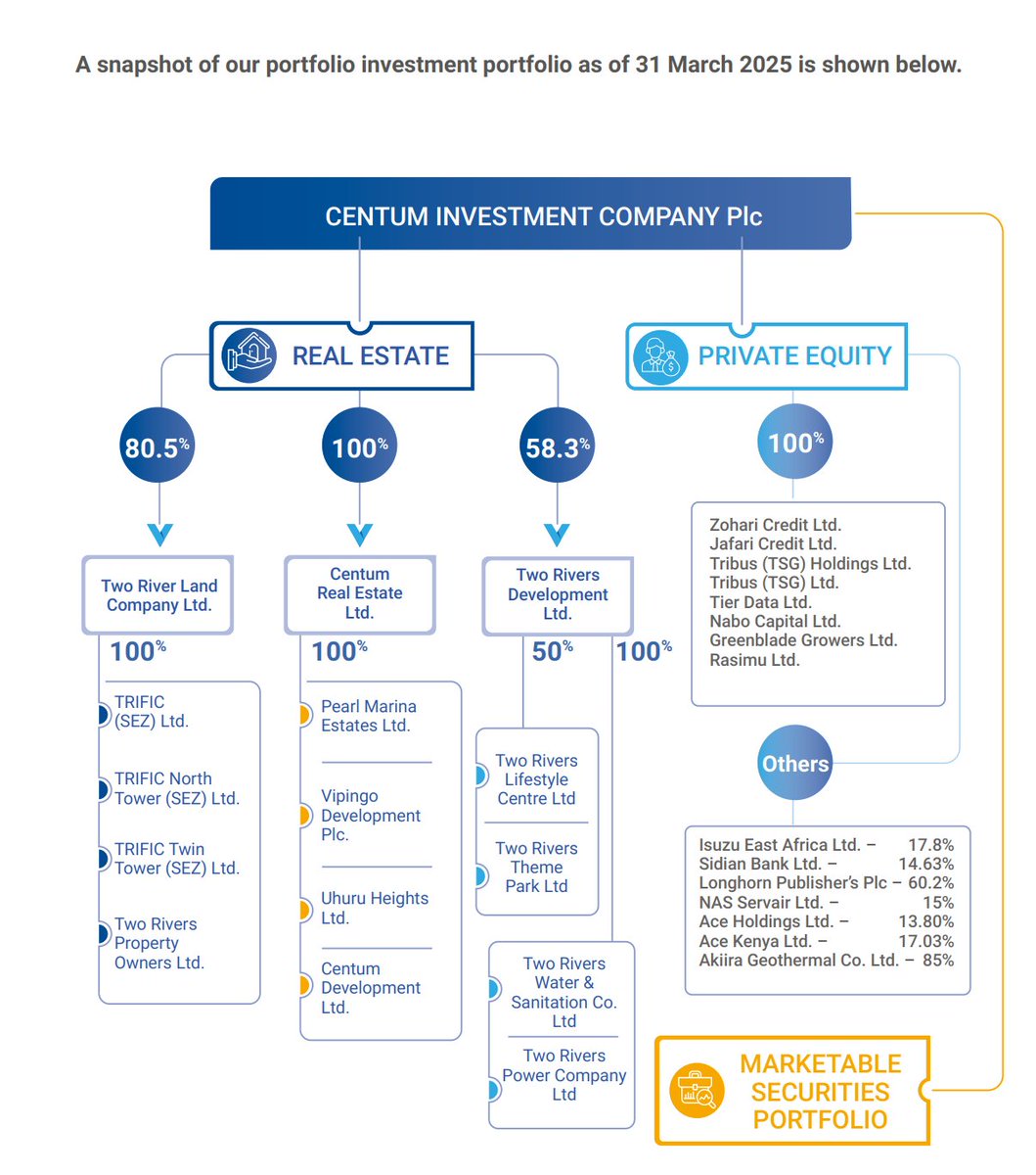 MwangoCapital's tweet photo. A snapshot of the Centum investment portfolio as of 31st March 2025:

#MwangoSpaces https://t.co/JbMkgBaTd0