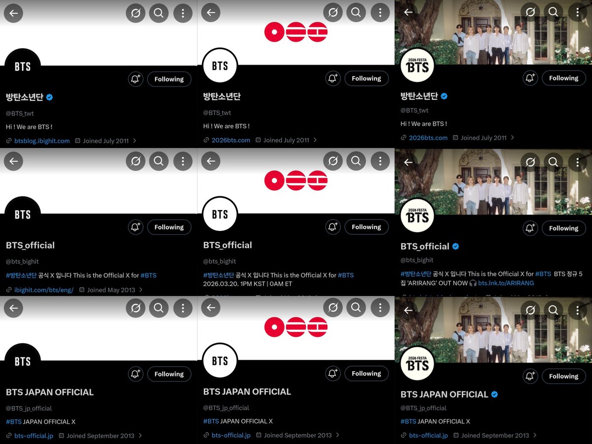 agustdreads's tweet photo. bts twitter accounts uniform layout changes

jan 2026                      jan 2026                     jun 2026 https://t.co/L93KVcdafo