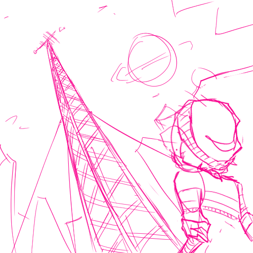 MD_TFE's tweet photo. First draft sketch from em-bandaid-boy.
Final illustration from @frostcorner_inc 

Interesting fact: the sketch was drawn half a year before the corresponding game part, so it was more like an inspiration while working on the final illustration later.

#MurderDrones #IndieGame https://t.co/BcHDxRXeGl