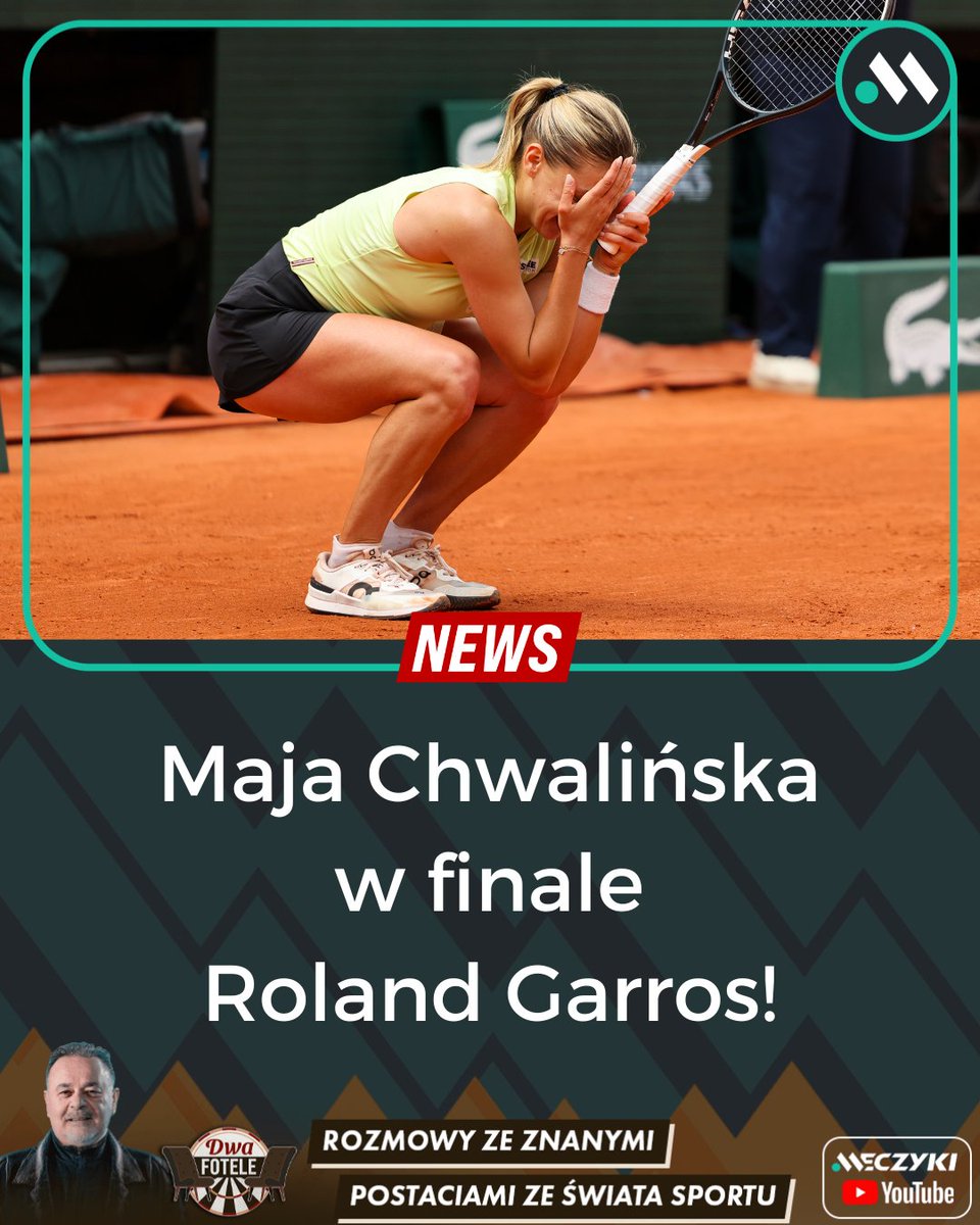 Meczykipl's tweet photo. CO ZA HISTORIA! 🥹

Maja Chwalińska pokonała 7:6, 6:4 Dianę Sznajder i melduje się w WIELKIM FINALE Roland Garros! 🎾🔥

Finał już w sobotę, gdzie Polka zagra z Mirrą Andriejewą! 💥

MAJA, JESTEŚ WIELKA! ♥️ https://t.co/s99l8QNzFj