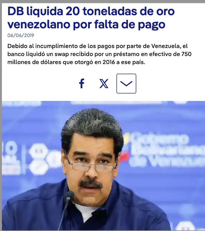 carlosramirezl3's tweet photo. OTRO DE LOS ESCANDALOSOS ROBOS DE MADURO
20 toneladas de oro entregadas a banco alemán en garantía de préstamo que no pagó. El diputado José Guerra de la Comisión de Finanzas de la Asamblea Nacional 2015, en su propio nombre y en el del parlamento, se comprometió a actuar respecto a dicha negociación, pero nada hizo. https://t.co/WMtoRiD4iR