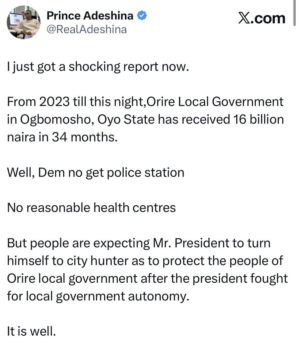 KemPatriot's tweet photo. 📌 📌📌For those who have gone to Orire does it look like a Local govt area that receives up to approximately 450 million Naira monthly ❓❓❓

When we are ready, we will take our eyes from Abuja and President @officialABAT and focus on the state Emperors.

#KemKem https://t.co/hd7pmAHX8W