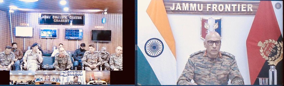 NorthernComd_IA's tweet photo. Lt Gen Pratik Sharma, #ArmyCdrNC, chaired Joint Control Centres (#JCC)  security review meeting at  BSF Jammu Frontier HQ. The meeting brought together key stakeholders to assess the evolving security environment in the region.

The Army Commander interacted with representatives of various agencies, emphasising seamless inter-agency coordination, intelligence sharing and integrated response mechanisms to effectively counter emerging threats.

#NationFirst
#AlwaysInCombat

@adgpi
@prodefencejammu
@crpfindia
@JmuKmrPolice