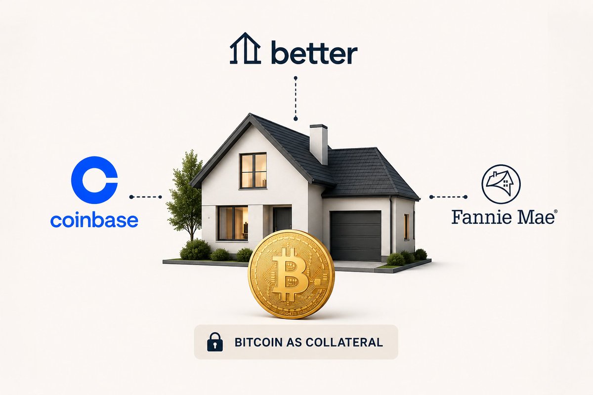 NovadazAutor's tweet photo. 💥#Better and #Coinbase just helped facilitate what is being described as the first #Fannie Mae-backed mortgage using Bitcoin as collateral.

We are already entering the big leagues...yes sir

For years, if a large portion of your wealth was in #Bitcoin and you wanted to buy a house, the process was simple...

Sell Bitcoin.
Pay taxes on any gains.
Use the cash.

Think about what that means. Instead of selling the asset, the asset itself helped unlock access to financing. That may sound like a small detail.

It isn't.

Stocks, real estate, and other financial assets became far more useful once they could be used as collateral.

Bitcoin taking even a small step in that direction is a sign of maturation.

The house isn't the story.

The real story is that Bitcoin is slowly evolving from something you sell to access the financial system into something you can use within it.

That's a very different conversation.

The house is the headline. The collateral is the story.