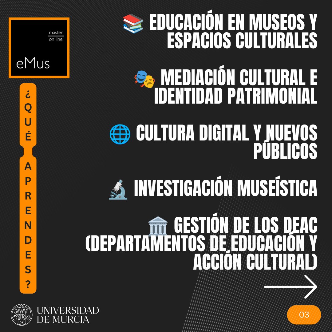 Master_eMus's tweet photo. 🏛️ El primer máster oficial online en Educación y Museos de España. 17 ediciones.

100% online · 60 ECTS · Acceso a Doctorado

¿Lo tuyo son los museos y el patrimonio? Desliza 👇 https://t.co/GGh8zSOR7y

#MásterEMUS #EducaciónyMuseos #MásterOnline https://t.co/R22SbbSaBl