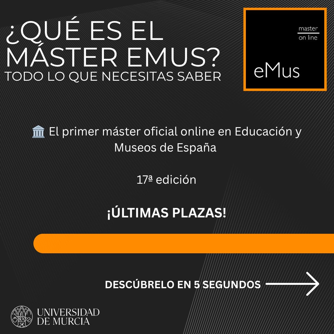 Master_eMus's tweet photo. 🏛️ El primer máster oficial online en Educación y Museos de España. 17 ediciones.

100% online · 60 ECTS · Acceso a Doctorado

¿Lo tuyo son los museos y el patrimonio? Desliza 👇 https://t.co/GGh8zSOR7y

#MásterEMUS #EducaciónyMuseos #MásterOnline https://t.co/R22SbbSaBl