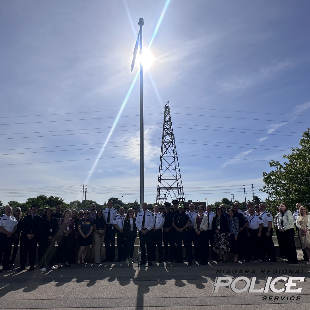 NiagRegPolice's tweet photo. We proudly stand with the 2SLGBTQQIA+ community as we raise the Pride flag at HQ &amp; across our Districts. 

The NRPS is committed to fostering respect &amp; belonging, both within our organization &amp; throughout the communities we serve. 

#Pride2026 https://t.co/G0D4MlyqV3