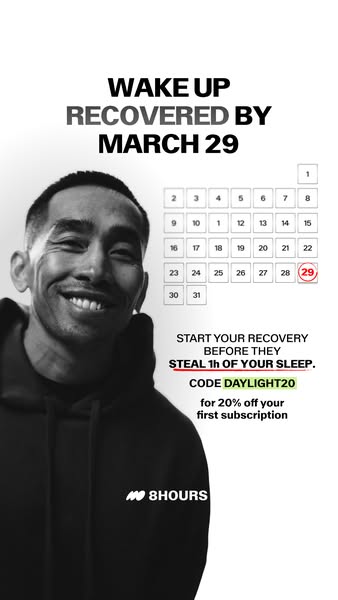 gethookdai's tweet photo. "Use code DAYLIGHT20 for 20% off."

8hours is printing.

Sleep is the most underrated performance hack in health. Everyone knows it. Nobody optimizes it. This ad bridges that gap. It doesn't sell a product, it sells the OUTCOME of better sleep. Energy. Focus. Recovery.

The brands winning in the sleep category aren't competing with each other. They're competing with "I'll just drink more coffee." That reframe changes everything about how you write copy.

https://t.co/VzKTR4bUYy

NOW GO FUCKING PRINT 🔥

I use @GetHookdAI to spy on 70M+ winning ads.
