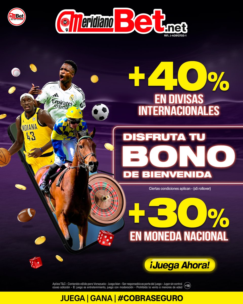MeridianoBet's tweet photo. ¡Tu primer paso en MeridianoBet viene con un premio asegurado! 📲💰🔥

Regístrate hoy y multiplica tu saldo de bienvenida:
📈 +30% adicional si recargas en Bolívares.
💵 +40% extra si recargas en Divisas.

Juega | Gana | #CobraSeguro 💸 https://t.co/R8tbsUlYFY