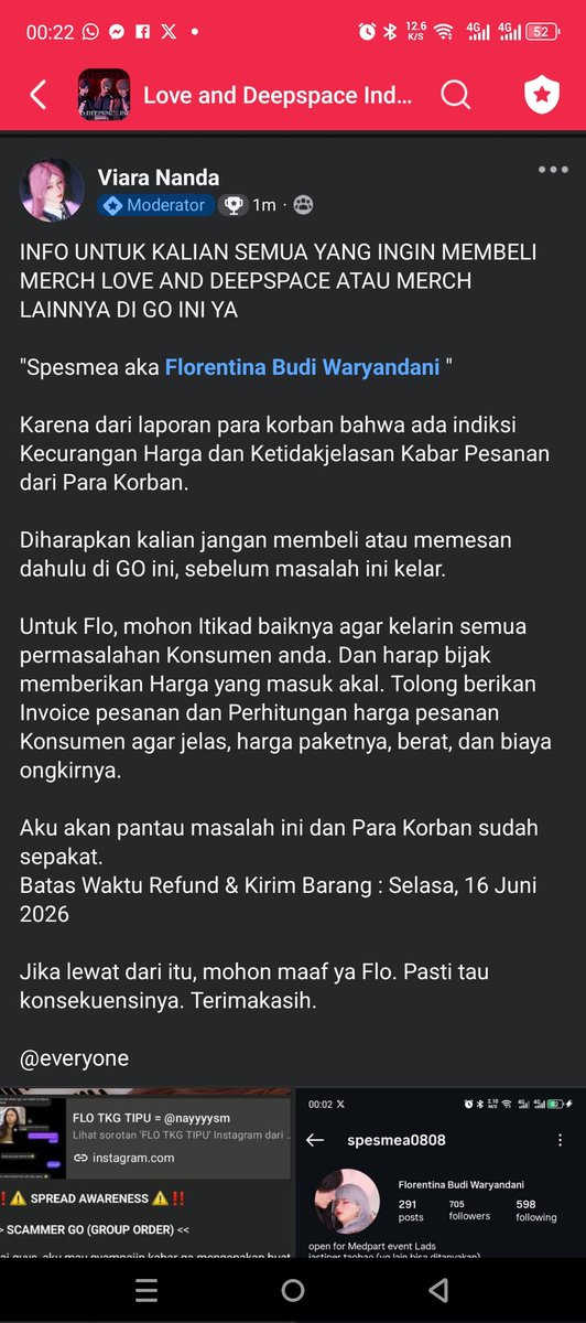 kastobeli's tweet photo. ⚠️ AWARENESS ⚠️
Untuk kalian yang lagi mencari Merchandise/merch Love and Deepspace
Untuk stop dahulu order di GO ini

IG : SPESMEA0808
Shopee : SPES ME
Facebook : Florentina

Karena kasusnya belum kelar

#warunglads #ladstwt #LoveandDeepspace #zonauang️ #zonajajan #wtslads https://t.co/H1ubLPCoum