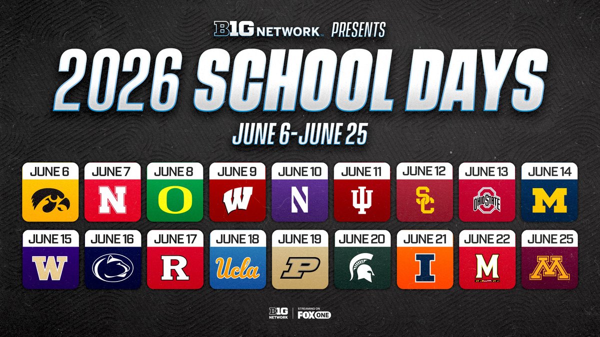 BigTenNetwork's tweet photo. 🚨Over the next three weeks, @BigTenNetwork will feature all 18 @BigTen schools with a dedicated School Day.

📺 Each school will be highlighted with a full day of programming, including championships, classic games, original storytelling and more.

Details: https://t.co/WdQ5B6iaiv