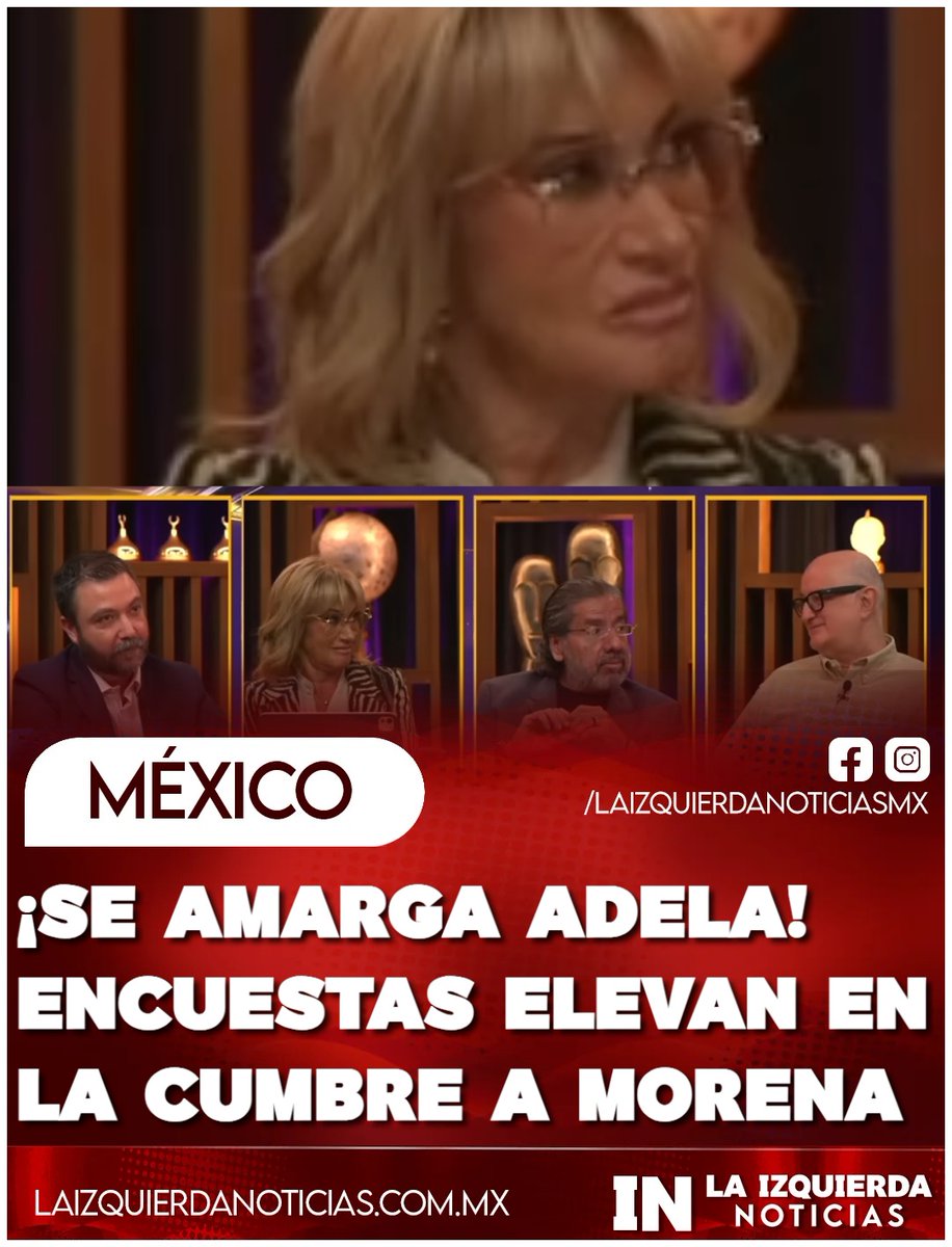 IzqNoticiasMx's tweet photo. ¡CACHETADÓN! La “Abuelita” Micha quiso tirarle a la 4T llevando a tres encuestadores a su programa para hablar pestes, pero todos coincidieron en que la popularidad de Morena y de la presidenta sigue creciendo y que ni las calumnias de la derecha ni los ataques de Estados Unidos les hacen mella. La chayotera no pudo esconder su amargura.