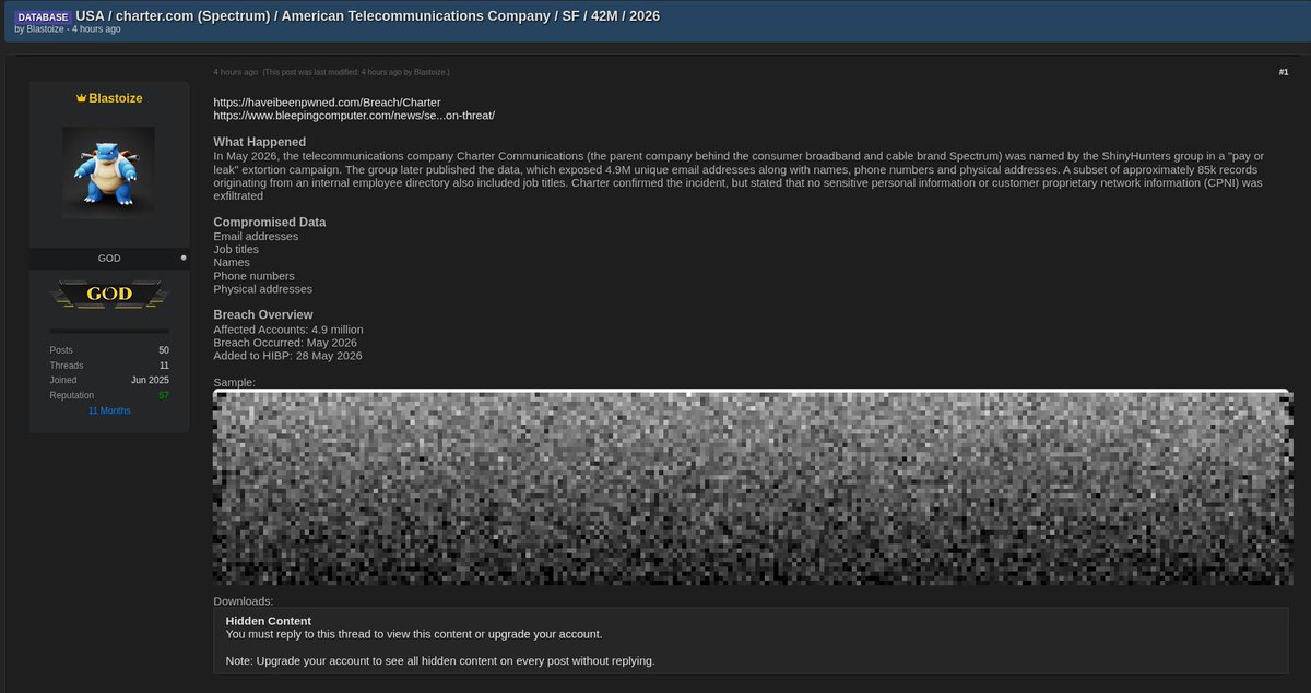 JadenJohnsNews's tweet photo. DATABASE USA / https://t.co/DQqJDZvag1 (Spectrum) / American Telecommunications Company / SF / 42M / 2026
#DarkForums #Breach https://t.co/sMUymzPlns