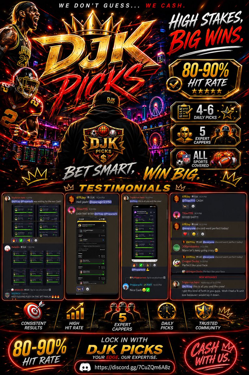 DJKPICKS's tweet photo. 🚨🔥 PLAYS ARE LIVE! 🔥🚨

Games start in LESS THAN AN HOUR ⏰💰

The squad is locked in, the slips are loaded, and we’re looking to CASH AGAIN! Stop watching from the sidelines while everyone else eats.

https://t.co/88oxtYV73G https://t.co/Hw2E3cAHeU