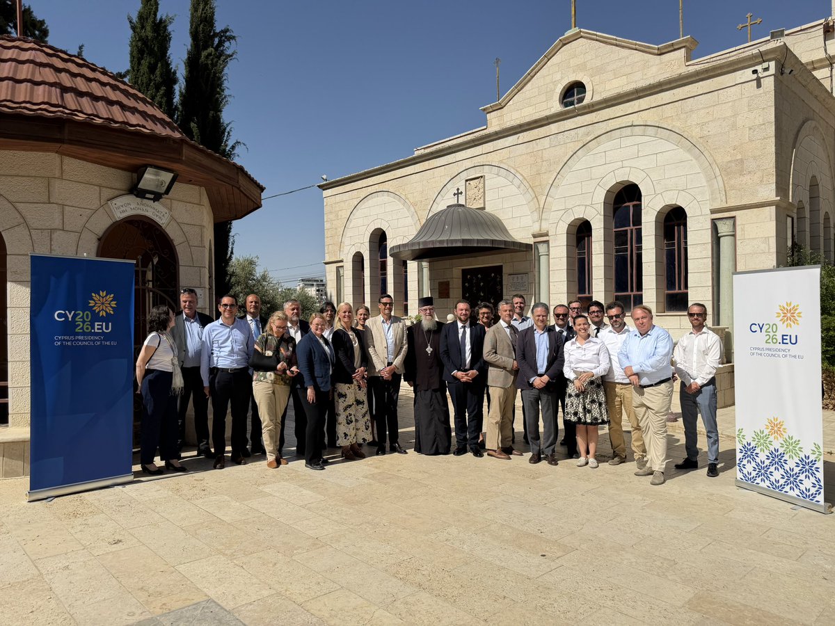 CyprusinPal's tweet photo. A day in Bethlehem 

From the Banksy’s Walled Off Hotel and Aida Refugee Camp to the Monastery of the Shepherds in Beit Sahour and discussions with the Palestinian Federation of Industries, today’s EU Heads of Mission Retreat was a journey through history and resilience. https://t.co/9JrmyR8tsu