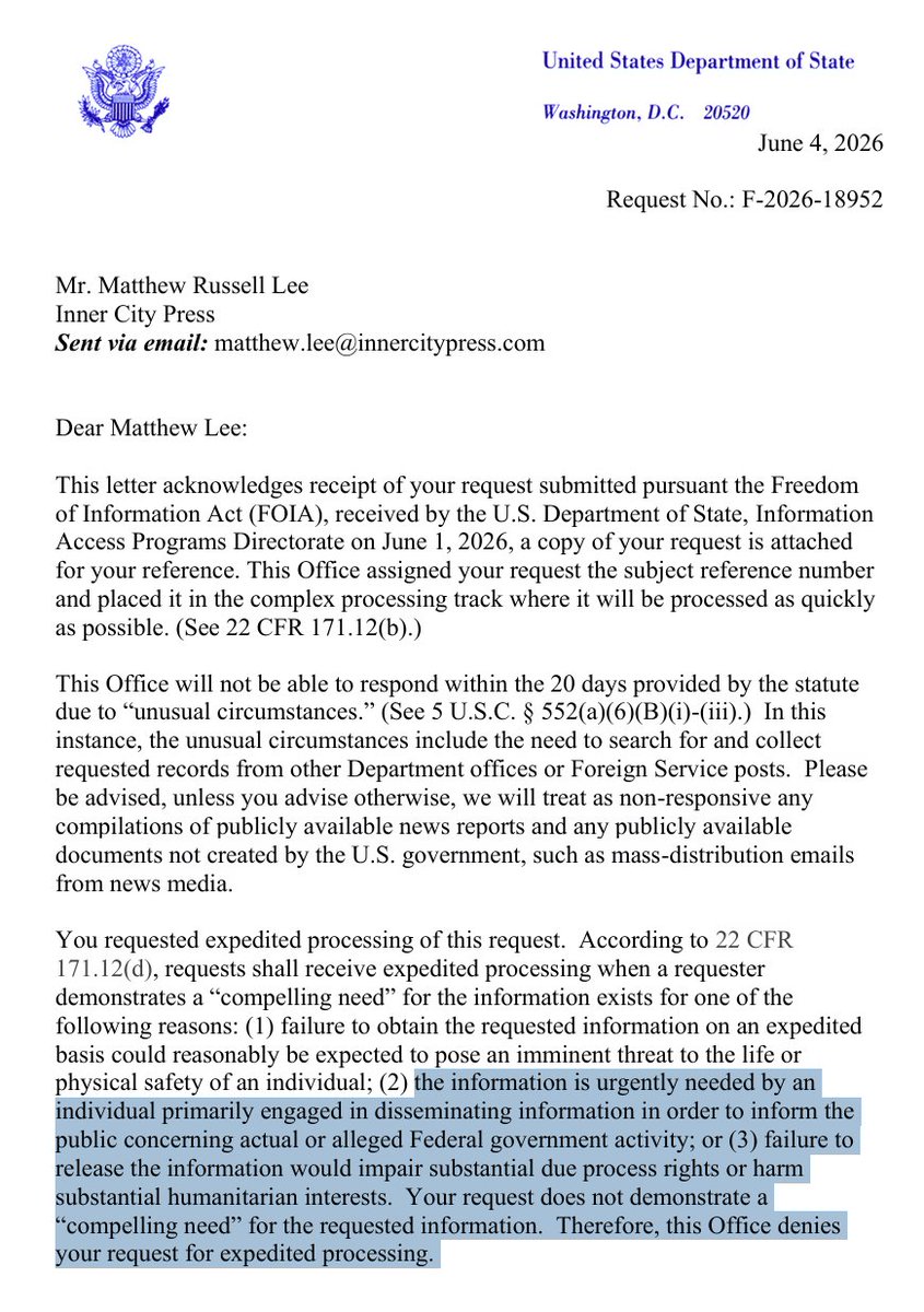 innercitypress's tweet photo. Transparency Delayed Is Transparency Denied: As Mike Waltz Pays-to-Play on UN Roof, Now Inner City Press FOIA Appeal to State Dept with July 4  Event Deadline, Inaction on UN Banning of Press at issue- story: https://t.co/A3SjCumaf5 Request https://t.co/MjiJRzPtQq https://t.co/X2ntEvfryI