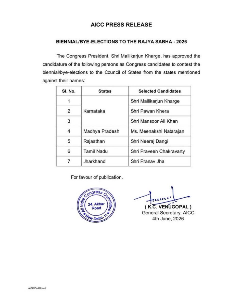 DrAnjaliTai's tweet photo. Congratulations to all the @INCIndia Candidates of Rajya Sabha.

So happy to see Meenakshi Natarajan ma’am name. https://t.co/nRdtTc0WO7