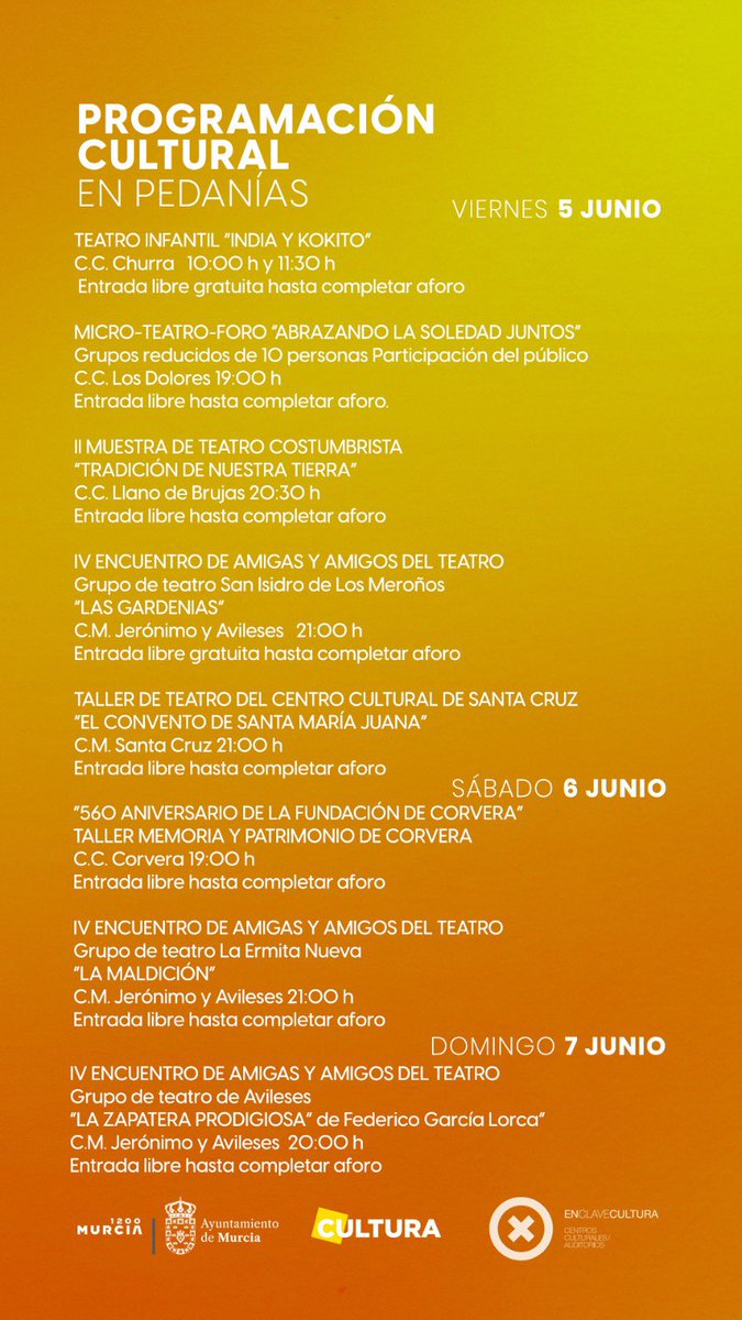 DiegoAviles_'s tweet photo. |PEDANIAS| 

Te proponemos, este fin de semana, diferentes actividades culturales en las pedanías de Murcia 👇 https://t.co/xA87xvKmd5