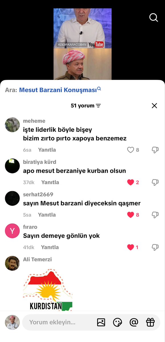 Docdorkurda's tweet photo. Adem KaraEşşek, Başkan Barzani’nin yapmış olduğu açıklamayı haber yapmış TikTok’ta paylaşmış buyrun yorumları okuyun ve böyle yüzlerce yorum var 

Adem sen Peşmergeleri Ypg’li korkaklar mı sandın.

Peşmergeler, Ypg ye benzemez milletini satmaz

Sayın Barzani diyeceksin İtin oğlu https://t.co/NPgPQB6N91