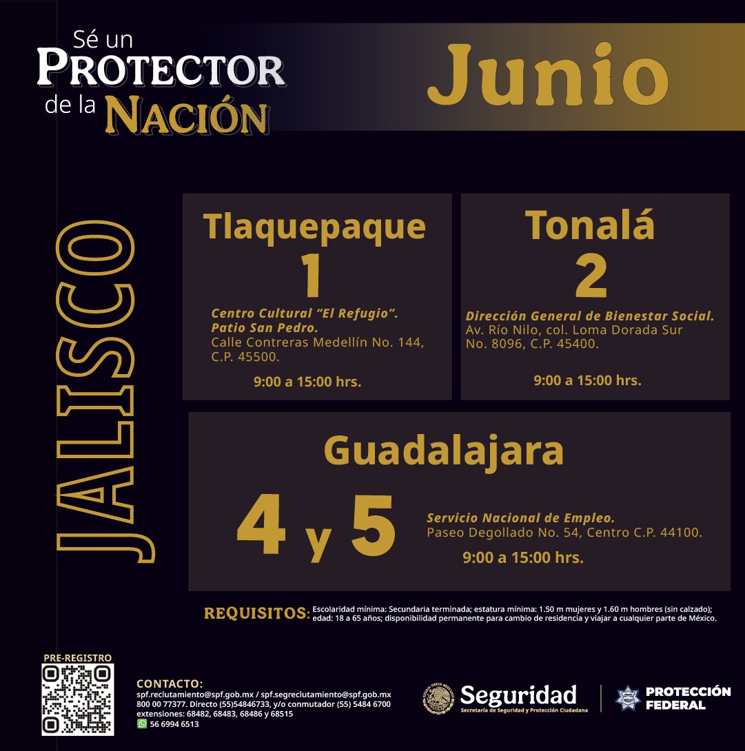 spf_sspc's tweet photo. 🚔 JALISCO 🚔

Protege a México. Construye tu futuro.

Únete a las Protectoras y los Protectores de la Nación en https://t.co/jSECRBATJn

WhatsApp: 5669946513

#ProtectoresDeLaNación #MásCercaMásSeguros @amg_noticias @GobiernoJalisco https://t.co/R9mWGuqCzX