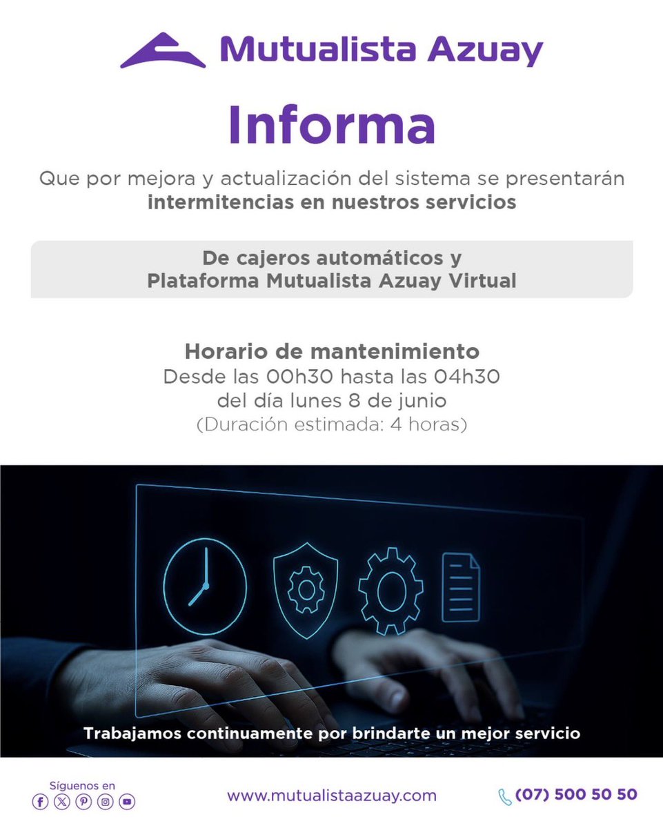 MutualistaAzuay's tweet photo. ⚠️ Comunicado importante https://t.co/Rs09JcI0zq