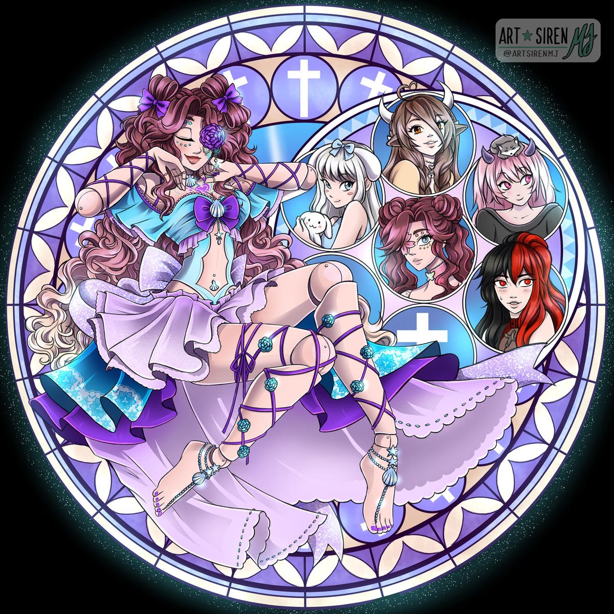 ArtSirenMJ's tweet photo. Welcome to Elaine's Station of Awakening! Cue KH music! 🎵 Commissioned by @ElaineLightVT , one of the @LightTwinsVT !  

This art depicts her own persona with her friends closest to her!!  
Commissions are open to anyone looking for one of their own! TY Elaine for the work! 🩵💜 https://t.co/0DFKMxjcqe