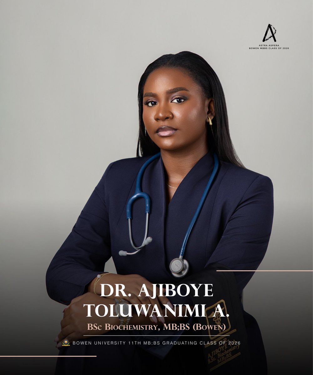 toluuuu_a's tweet photo. Countless prayers. Endless grace.

What began as a dream has a name.

Dr. AJIBOYE TOLUWANIMI, 
(Bsc. Biochemistry, MB;BS BOWEN)

#AstraAspera https://t.co/a9hylIb7fB
