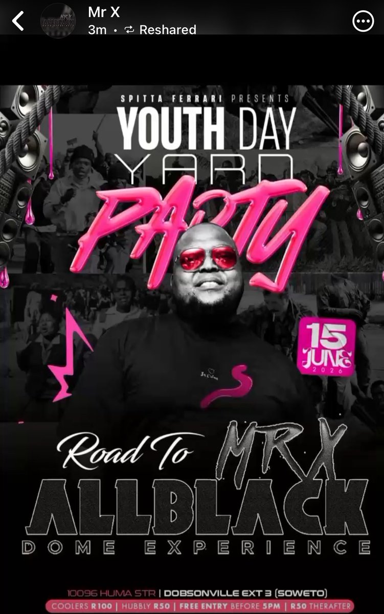 Spitta_Ferrari's tweet photo. A gathering for the for the people by the people. 

Tuesday ku worse abelungu ba dagiwe its a holiday. 

📅 : 15 June 2026 

📍10096 Huma Street Dobsonville Ext 3 https://t.co/PsxW6msvK1