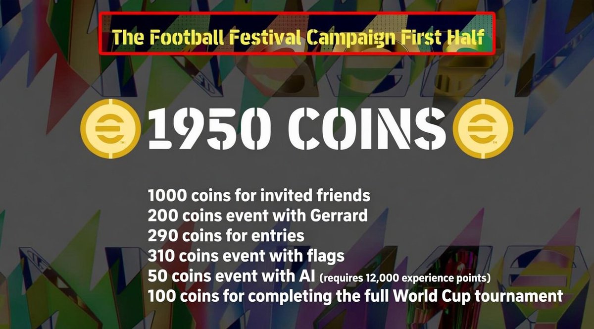 tundhex's tweet photo. During the entire Football Festival campaign, we will be able to earn 1950 coins 🪙 

This will only be the first half of the campaign. The second half will start on June 25th.
#eFootball https://t.co/NfLyMZ3UZ3