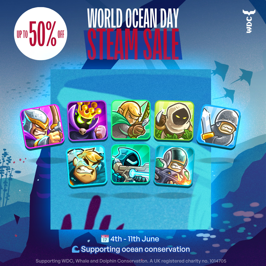 ironhidegames's tweet photo. The #WorldOceanDay Steam sale is LIVE! 🐋
 Find Kingdom Rush and hundreds of other amazing games at huge discounts while helping @whalesorg protect marine life. https://t.co/CkH6eXWnM4 https://t.co/8NvTLB7gwd
