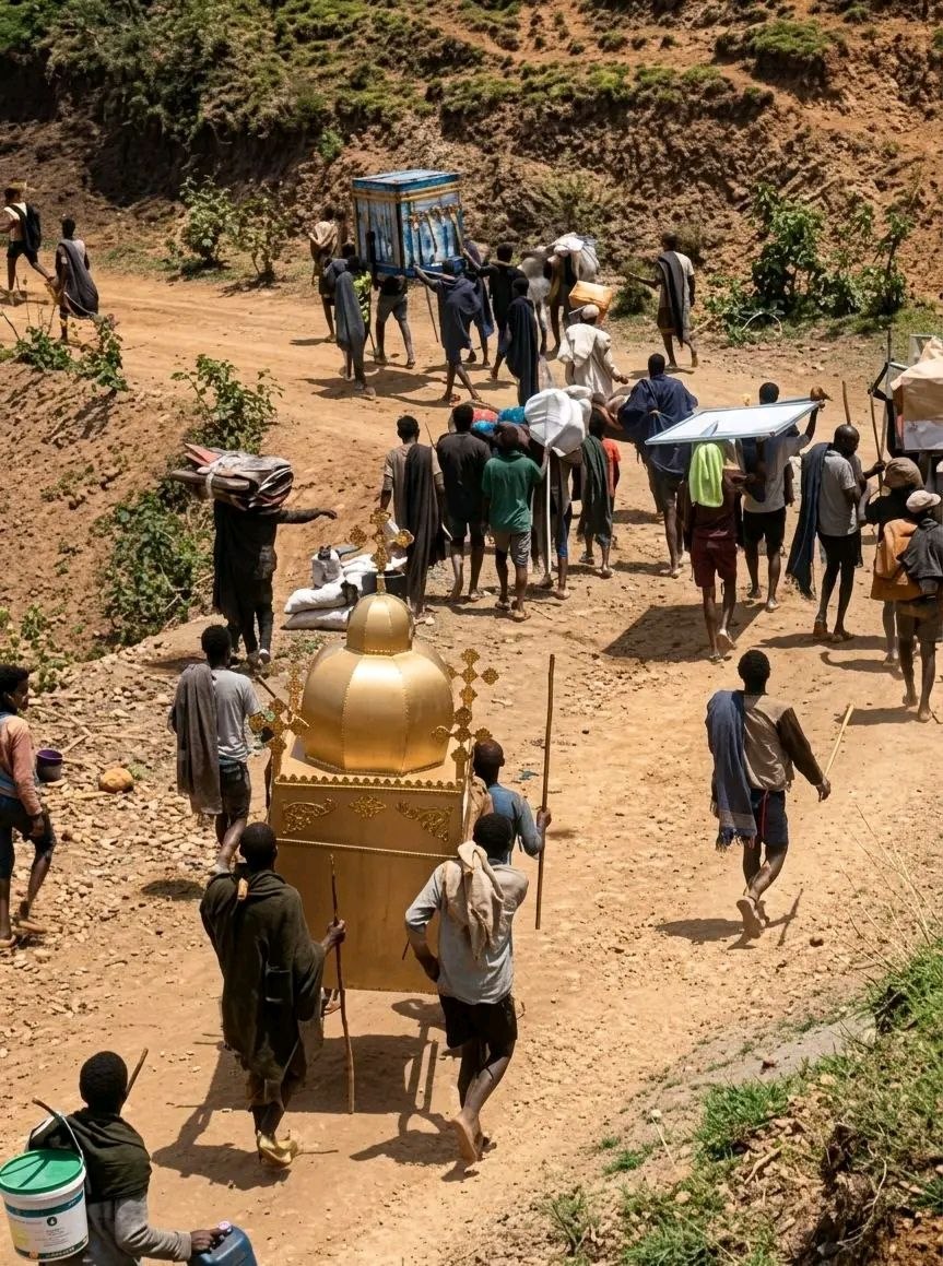 EmishawEskedar's tweet photo. Chilling images from Arsi show Orthodox Christian Ethiopians fleeing with sacred church artifacts following the killing of more than 40 Christians and the destruction of a 101 year old St.Gabriel Church. Families devadtated, history canged to ruins.@UNHumanRights @_AfricanUnion https://t.co/XVtoqZljnF