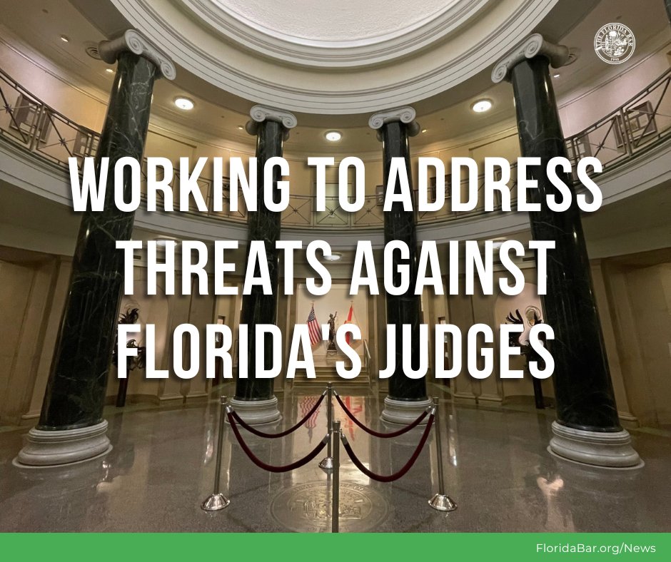 TheFlaBar's tweet photo. The Florida Supreme Court’s phased response to rising threats against judges, including forming a workgroup last year, is showing encouraging results, says a national expert. The panel was directed to make recommendations on threat detection and response.
https://t.co/fLHY70INqv https://t.co/Dlhv80qHZk