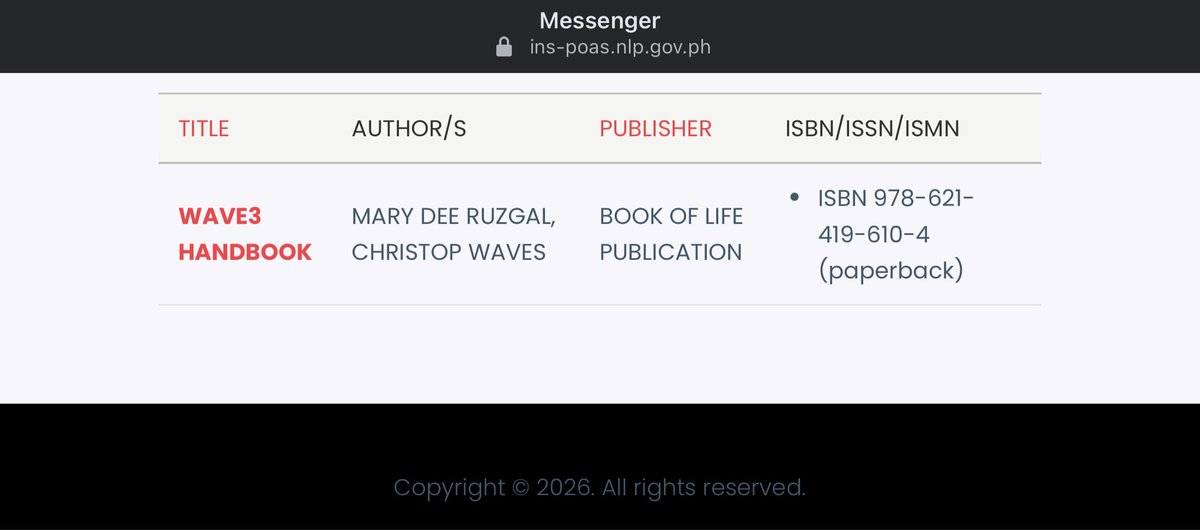 maryxwave's tweet photo. FINALLY. 📖💙

Today, we officially received the Certificate of Copyright Registration and Deposit for the Wave3 Handbook from the National Library of the Philippines.

What started as an idea, countless hours of study, charting, discussions, and a shared vision to help traders learn Elliott Wave Theory has now become a legally registered work.

This is more than just a book.

This is a piece of our journey, our sacrifices, our lessons, and our commitment to the Wave3 community.

To my co-founder and co-author, Christop Waves, thank you for being part of this journey. From the beginning until now, thank you for sharing the same vision and helping build Wave3 into what it is today. 🤝

To Arshelene Lingao (CrypTita Plays), thank you for pushing this project forward and helping us through the process. Your guidance, encouragement, and support made a huge difference in turning this vision into reality.

To Sir Jose Mendoza, thank you for believing in us and for opening opportunities that helped make this project possible. Your support and trust in what we’re building will always be appreciated.

To @bitget @BitgetWallet @GracyBitget, thank you for supporting education, innovation, and communities like WAVE 3. Your support helped turn this vision into reality. 💙

And most importantly, thank you to every member of the Wave3 community.

This handbook was created for you.

Every lesson, every chart, and every page was written with the goal of helping traders become more knowledgeable, disciplined, and independent.

This is our first book.

And hopefully, just the first of many more to come. 📚

If you’d like to have your own copy of the Wave3 Handbook, we may have copies available during our Wave3 event this July.

You’ll also have the chance to meet us in person, spend time with the Wave3 community, and have your copy personally signed by the authors. ✍️

From a small idea…
to a registered publication.

From studying charts…
to publishing a handbook.

From a small community…
to a movement reaching traders across different parts of the world.

This milestone belongs not only to us, but to everyone who has been part of the Wave3 journey.

Maraming salamat sa inyong lahat.

One Wave.
One Goal. 💙

#Blockchain4Youth #Blockchain4Her #Wave3