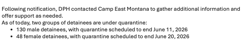 PatrickTerpstra's tweet photo. 178 immigrant detainees in quarantine at Camp East Montana ICE lockup in Texas after two new cases of measles https://t.co/rlDwvSpzVG